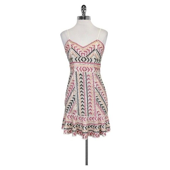 Parker Dresses & Skirts - Parker Pink Silk Casey Beaded Zig Zag Chevron Mini Dress XS Anthropologie